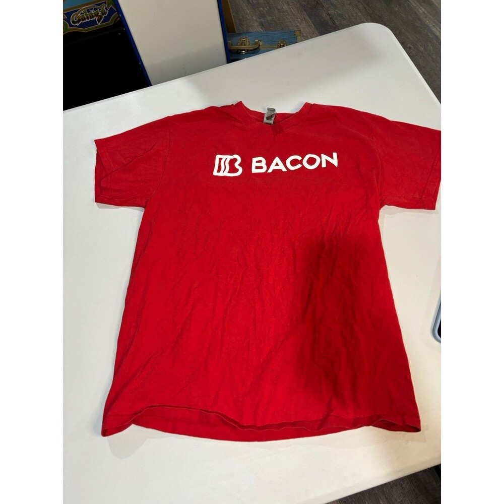 Cotton unisex Red Bacon Graphic Crew Neck Short Sleeve T-Shirt M